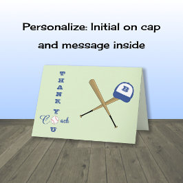 Tarjeta De Agradecimiento Personalizado inicial del entrenador de béisbol