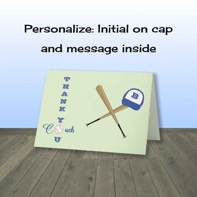 Tarjeta De Agradecimiento Personalizado inicial del entrenador de béisbol (Subido por el creador)