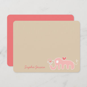 Tarjeta De Agradecimiento Personalizado lindo Elefante Rosa Chica de Amor Ba