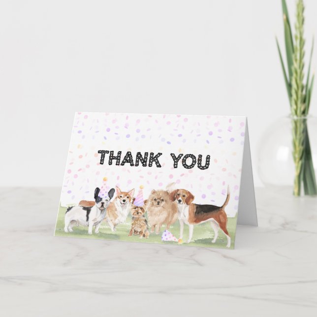 Tarjeta De Agradecimiento Personalizado lindo Mascota Pawty Pink Dog fiesta  (Anverso)