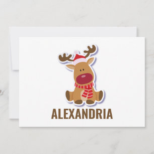 Tarjeta De Agradecimiento Personalizado lindo reno Rudolph Navidades de Sant