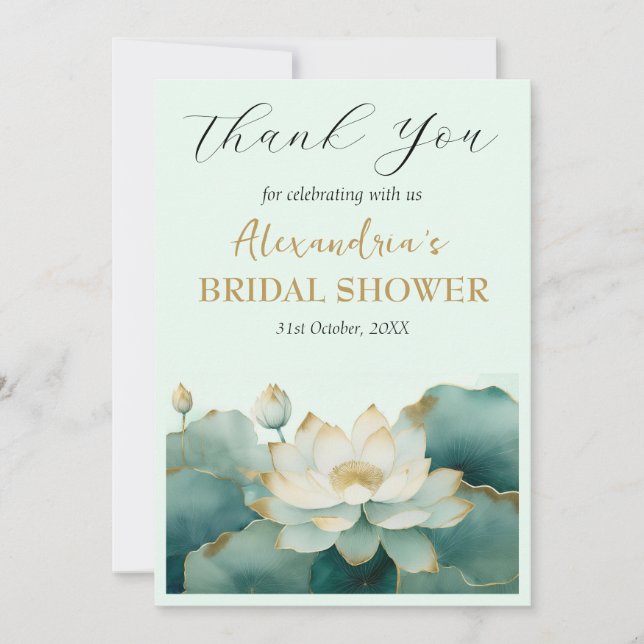 Tarjeta De Agradecimiento Personalizado Lotus flower Bridal Shower Gracias (Anverso)
