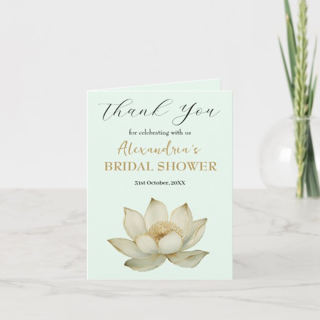 Tarjeta De Agradecimiento Personalizado Lotus flower Bridal Shower Gracias (Anverso)