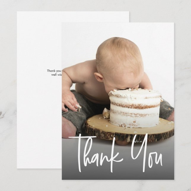 Tarjeta De Agradecimiento Personalizado Manejo de fotos Cute Primer cumpleañ (Anverso / Reverso)