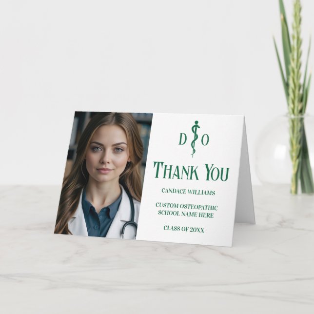 Tarjeta De Agradecimiento Personalizado Médico de Medicina Osteopática Verde (Anverso)