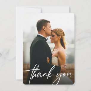 Tarjeta De Agradecimiento Personalizado moderno 2 fotos Bodas Simple