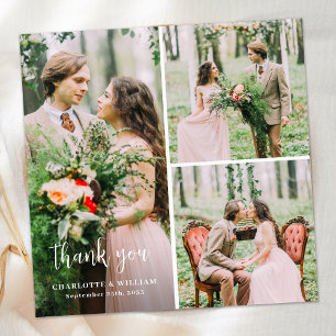 Tarjeta De Agradecimiento Personalizado moderno 3 Foto Boda Minimalista simp