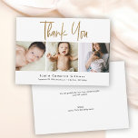 Tarjeta De Agradecimiento Personalizado moderno con guión dorado 3 foto bebé<br><div class="desc">Presentamos nuestra "Tarjeta de agradecimiento Baby Shower para el Personalizado de guiones dorados modernos 3 Photo" - una moda y una manera sincera de expresar su gratitud. Esta tarjeta de agradecimiento incluye tipografía moderna de escritura dorada y espacio para tres fotos personalizados, añadiendo un toque personal a su mensaje de...</div>