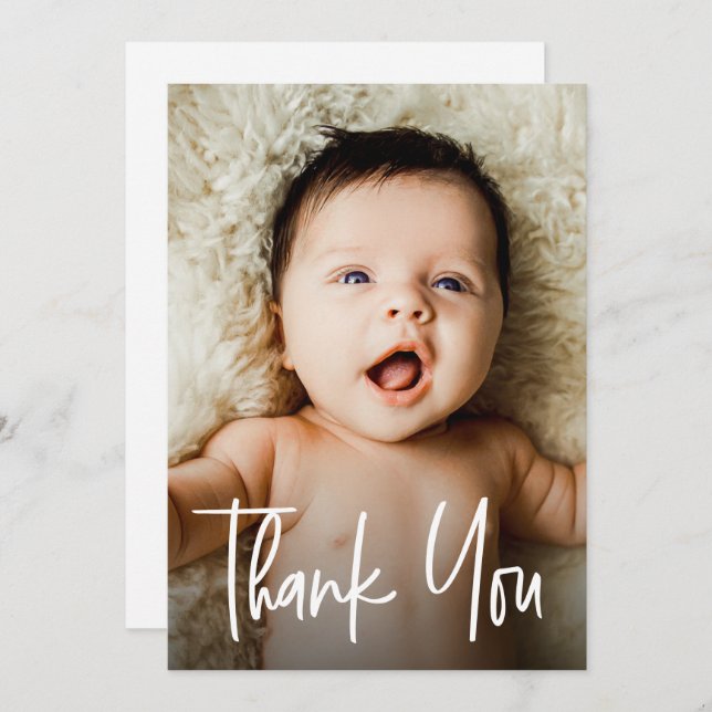 Tarjeta De Agradecimiento Personalizado moderno de manejo foto Baptismo infa (Anverso / Reverso)