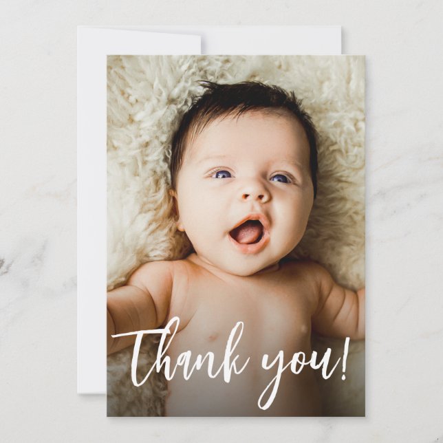 Tarjeta De Agradecimiento Personalizado moderno manual foto Baby Shower (Anverso)