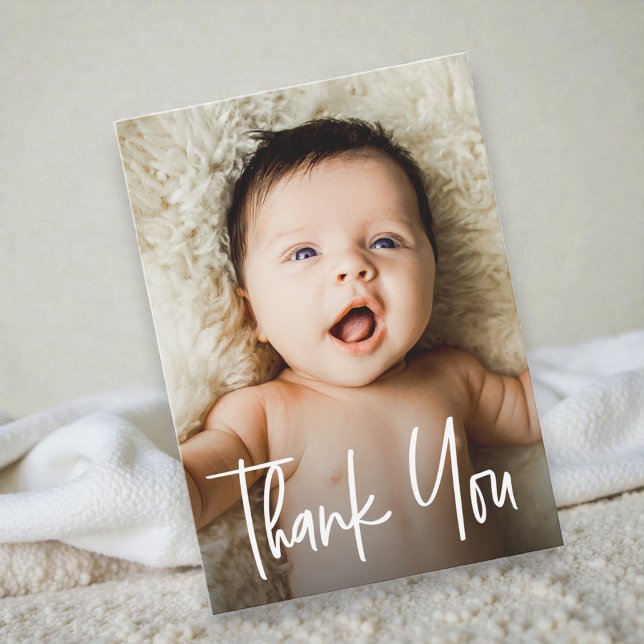 Tarjeta De Agradecimiento Personalizado moderno para el manejo de documentos (Vertical thank you photo baby shower card. Modern design and customizable.)