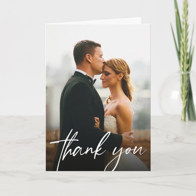 Tarjeta De Agradecimiento Personalizado moderno simple 2 fotos Bodas (Anverso)