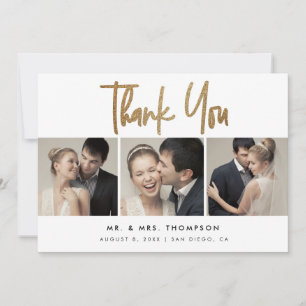 Tarjeta De Agradecimiento Personalizado moderno simple 3 fotos Bodas