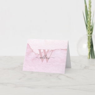 Tarjeta De Agradecimiento Personalizado Monograma rosa acuarela