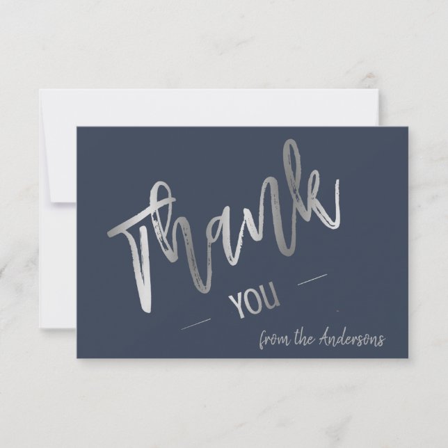 Tarjeta De Agradecimiento Personalizado Naval Simple Script Silver Flat Grac (Anverso)