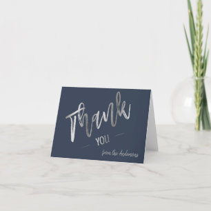 Tarjeta De Agradecimiento Personalizado Navy Blue Simple Script Silver Graci