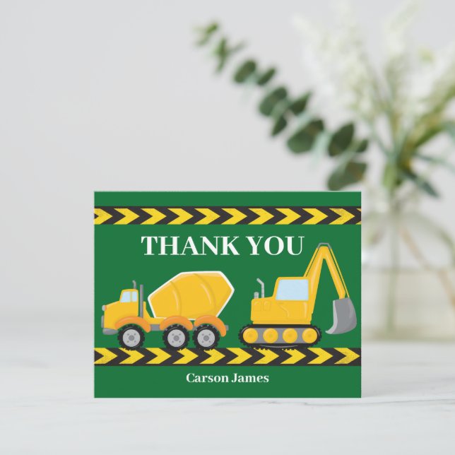 Tarjeta De Agradecimiento Personalizado Niños Fiesta de cumpleaños Vehículo  (Anverso de pie)