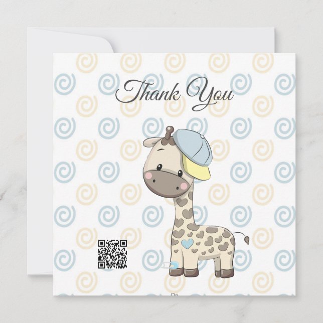 Tarjeta De Agradecimiento Personalizado Personalizado Baby Boy Giraffe Tarje (Anverso)