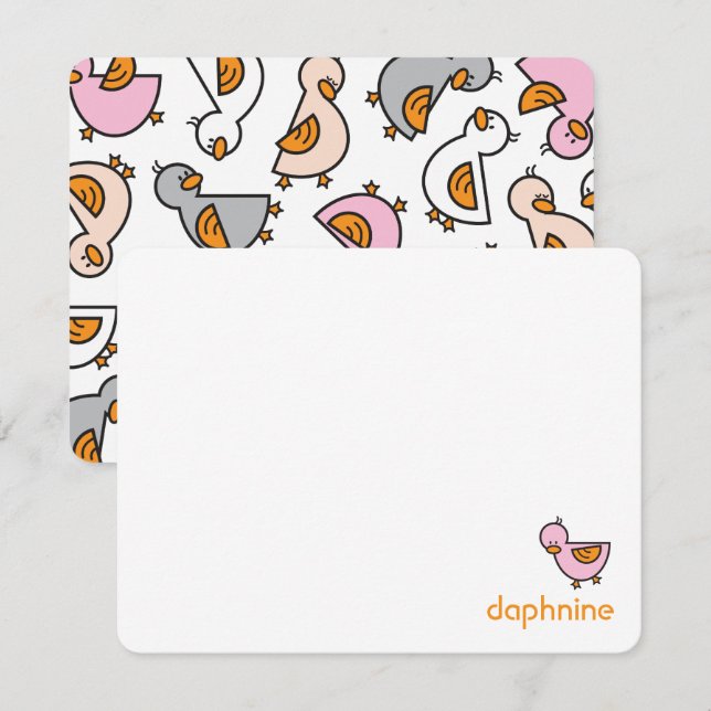 Tarjeta De Agradecimiento Personalizado Pescado Pink Ducklings Bebé Niña (Anverso / Reverso)