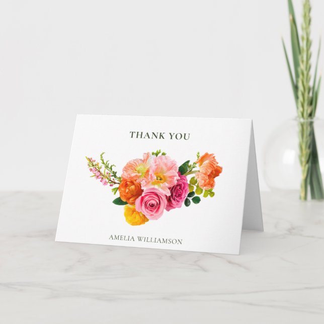 Tarjeta De Agradecimiento Personalizado Poppies Rosa Floral Bloom Bridal Sho (Anverso)