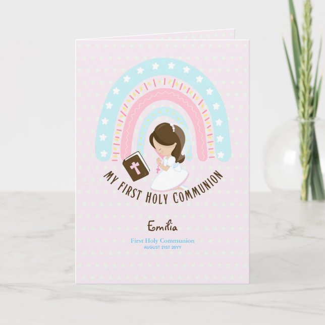 Tarjeta De Agradecimiento Personalizado Primero Comunión Santa Chica de pelo (Anverso)