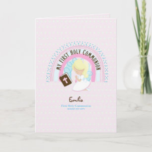 Tarjeta De Agradecimiento Personalizado Primero Comunión Santa Cute Blonde C
