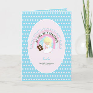 Tarjeta De Agradecimiento Personalizado Primero Comunión Santa Cute Blonde C
