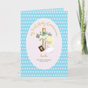 Tarjeta De Agradecimiento Personalizado Primero Comunión Santa Cute Blonde C