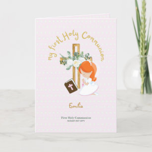 Tarjeta De Agradecimiento Personalizado Primero Santa Comunión Cute Chica de