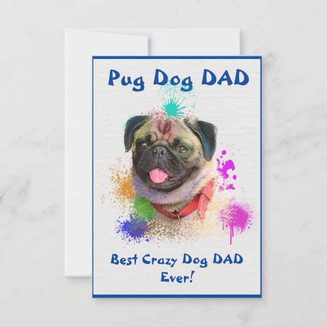 Tarjeta De Agradecimiento Personalizado Pug Dad Dog Mejor Perro Loco Papá Di (Anverso)