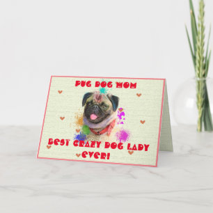 Tarjeta De Agradecimiento Personalizado Pug Mom Dog Mejor Crazy Dog Lady Sie