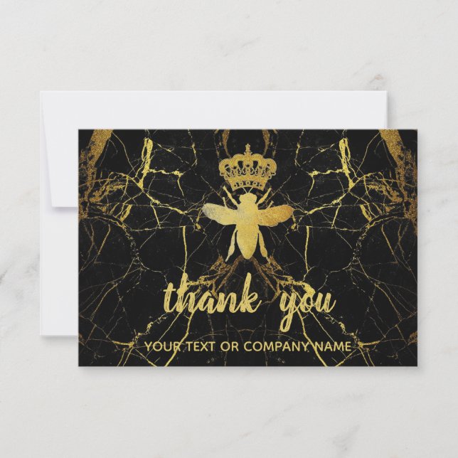 Tarjeta De Agradecimiento Personalizado REINA BEE Oro + Mármol Negro Pequeña (Anverso)