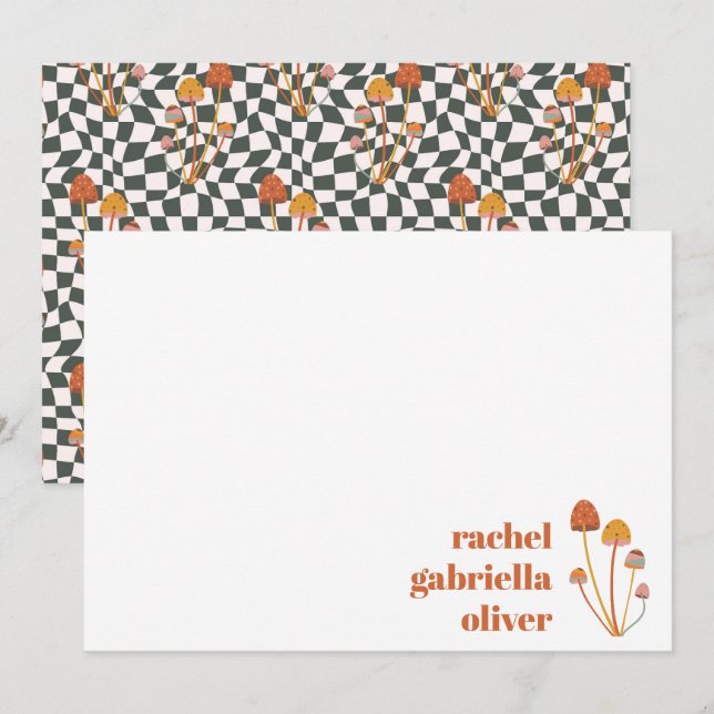 Tarjeta De Agradecimiento Personalizado Retro Naranja Mushroom Checkerboard  (Anverso / Reverso)