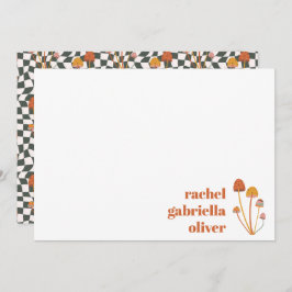 Tarjeta De Agradecimiento Personalizado Retro Naranja Mushroom Checkerboard 