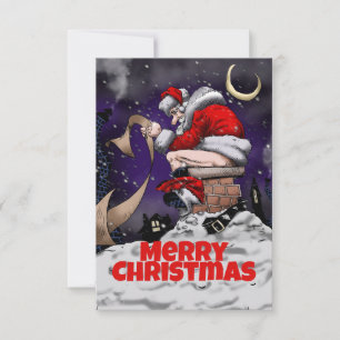 Tarjeta De Agradecimiento Personalizado Santa sentado en la chimenea