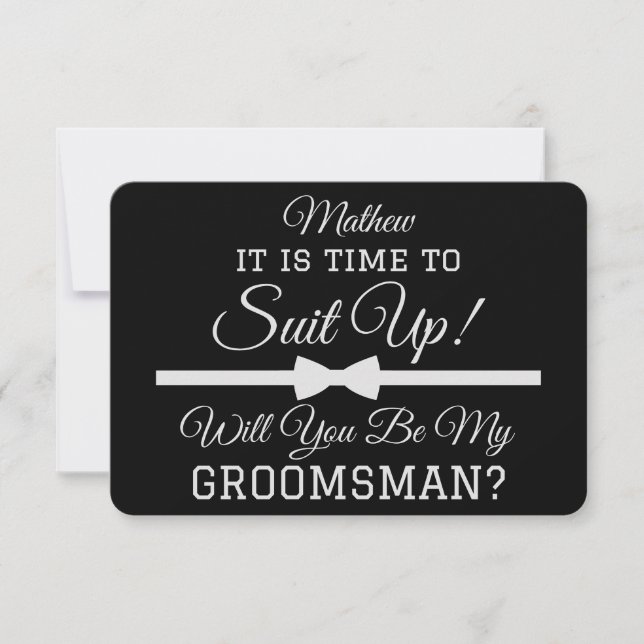 Tarjeta De Agradecimiento Personalizado "¿Serás Mi Groomsman?" Subir (Anverso)
