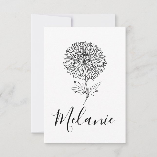 Tarjeta De Agradecimiento Personalizado Setiembre Aster Nace Regalo de flore (Anverso)