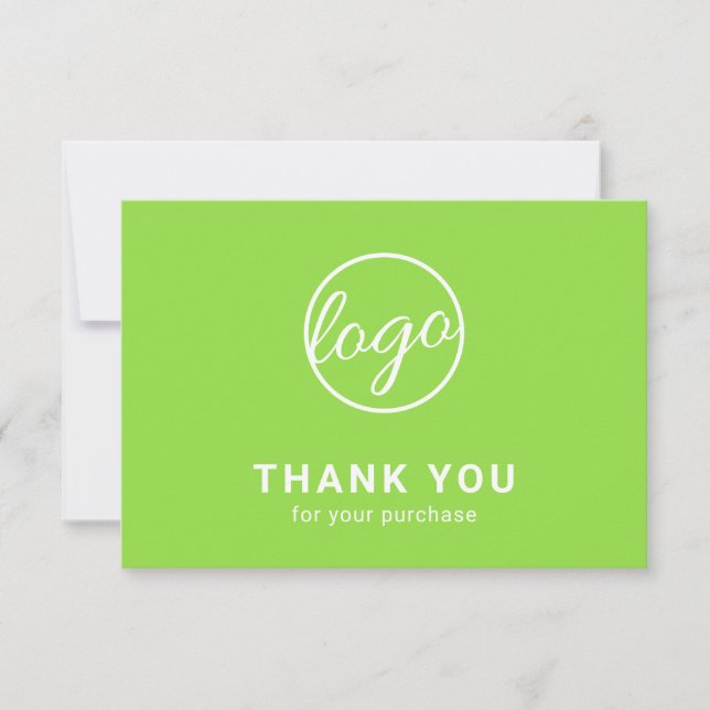Tarjeta De Agradecimiento Personalizado Simple Lime Moderno Neon Green Logo  (Anverso)