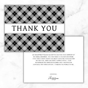 Tarjeta De Agradecimiento Personalizado Small Business Classic Plaid Black