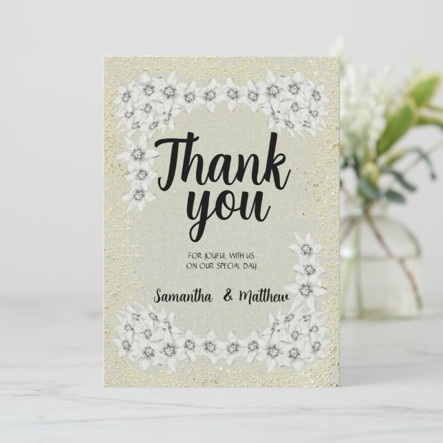 Tarjeta De Agradecimiento Personalizado único moderno dorado floral gracias  (Anverso de pie)
