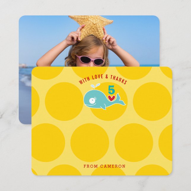 Tarjeta De Agradecimiento Personalizado verde lindo foto de fiesta de cumple (Anverso / Reverso)