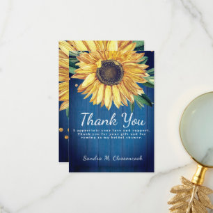 Tarjeta De Agradecimiento Personalizar madera de granero de girasol azul rús