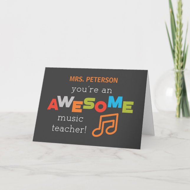 Tarjeta De Agradecimiento Personalizar, mariposas musicales gracias profesor (Anverso)