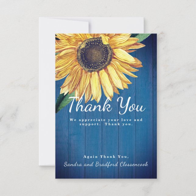 Tarjeta De Agradecimiento Personalizar Personalizado Rustic Sunflower Barn W (Anverso)