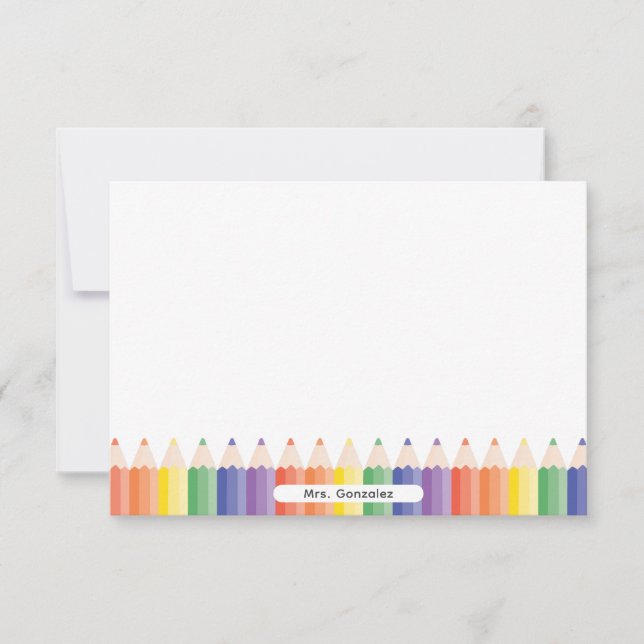 Tarjeta De Agradecimiento Personalized Cute Rainbow Pencils Teacher Note (Anverso)