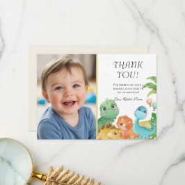 Tarjeta De Agradecimiento Personalized Dino 1st Birthday Thank You