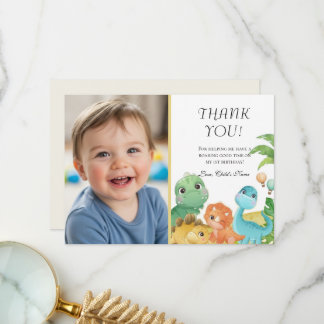 Tarjeta De Agradecimiento Personalized Dino 1st Birthday Thank You