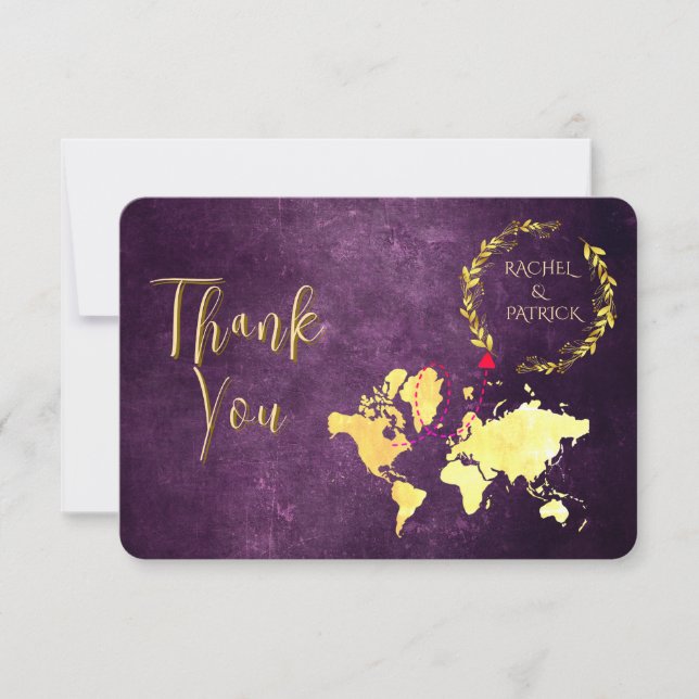 Tarjeta De Agradecimiento Personalized Map of Love Journey Wedding (Anverso)
