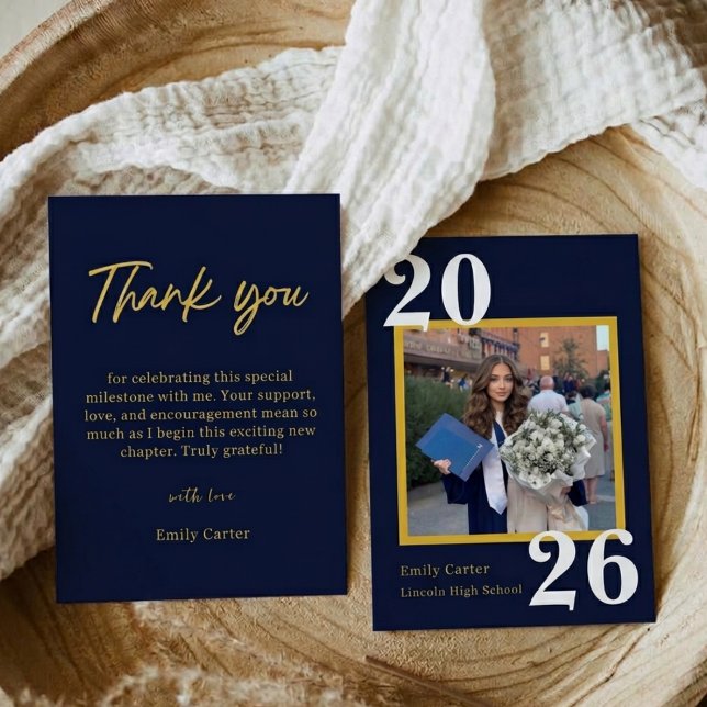 Tarjeta De Agradecimiento Personalized Navy Bleu Graduation Card Class 2026 (Subido por el creador)