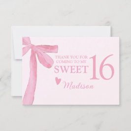 Tarjeta De Agradecimiento Personalized Sweet 16 Birthday Coquette Pink Bow 